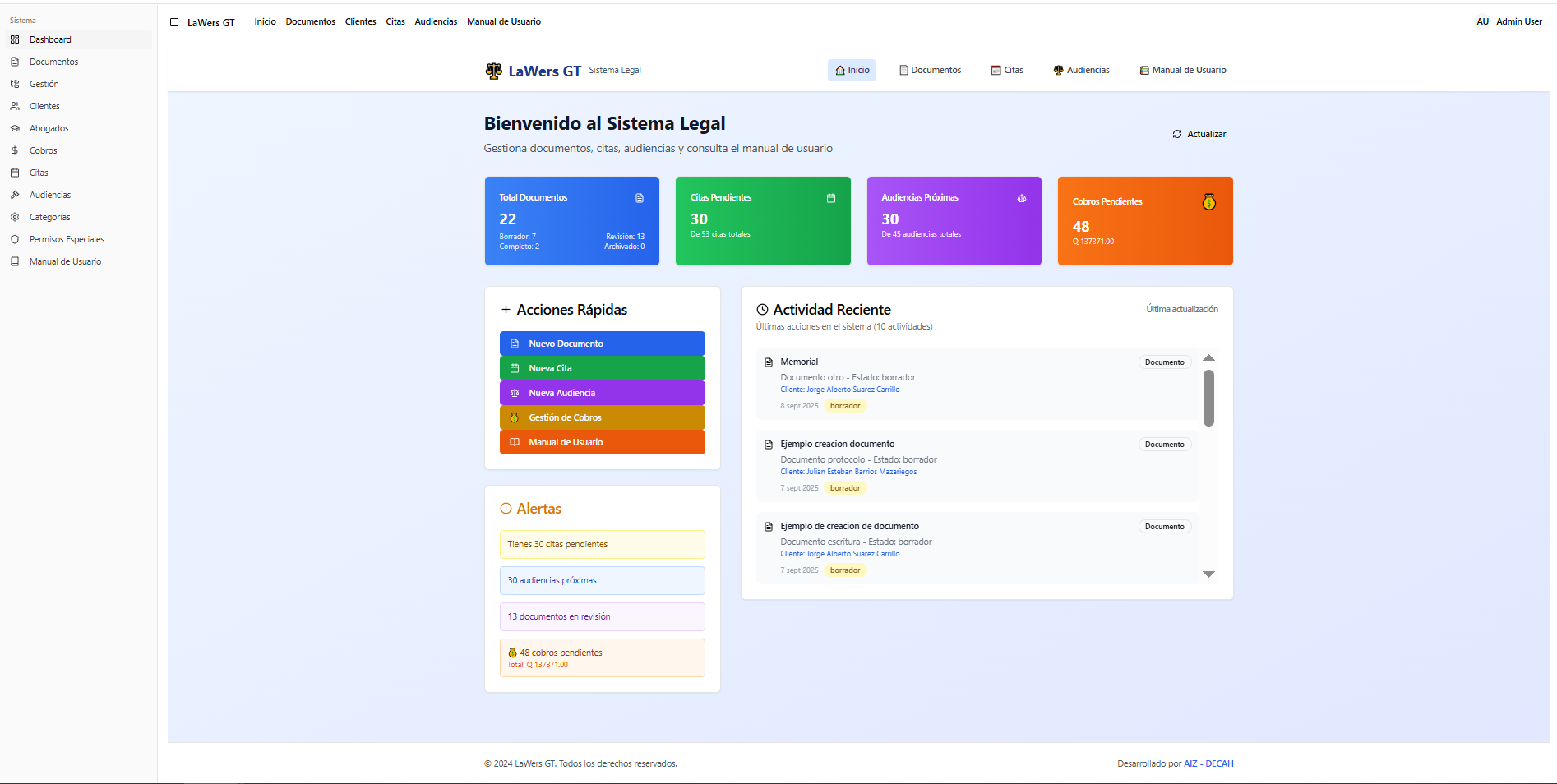 LaWers GT Dashboard - Sistema de Gestión Legal para Abogados en Guatemala